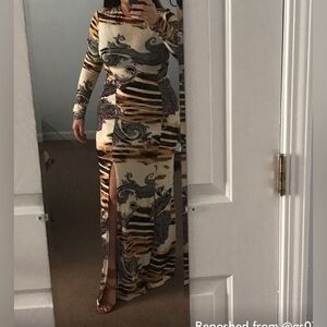 Maxi Style Dress Patterned and Open Back New Without Tag